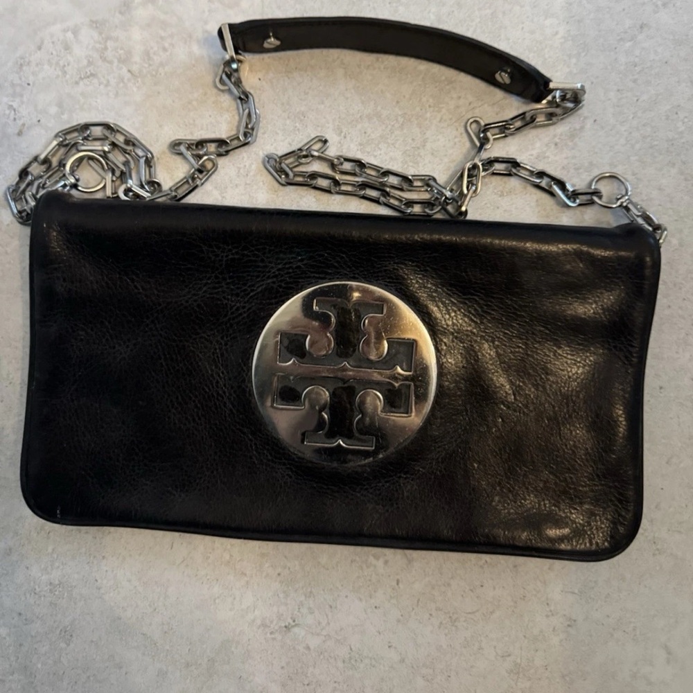 Tory Burch Black Crossbody Bag with Silver Chain